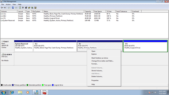 Disk Management Win7