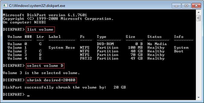 Diskpart shrink