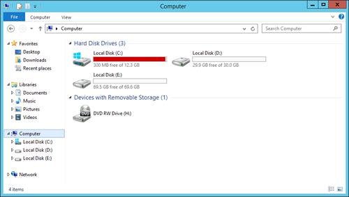 low disk space