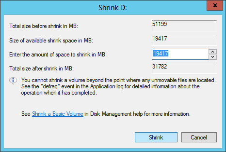 Shrink partition
