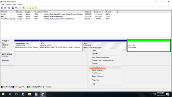 Extend Volume greyed out