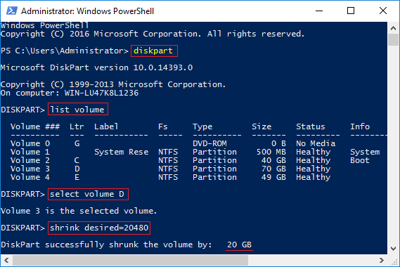 PowerShell diminuir