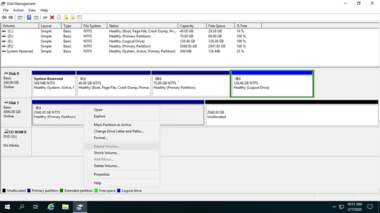 Extend Volume greyed out