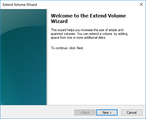 Extend volume wizard